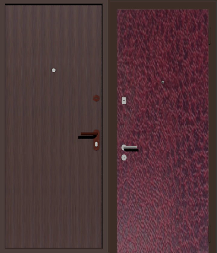 дверь металлическая дешевая с отделкой винилискожей вишня  с  внутренней стороны и коричневая с наружной 